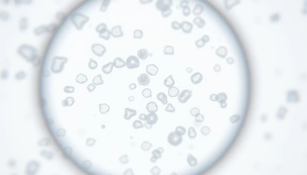 A high-quality, close-up image of colony-forming units (CFUs) under a microscope lens, showcasing the intricate structures and patterns of beneficial probiotic bacteria. The CFUs should be clearly visible, with a crisp, well-lit focus that emphasizes their size, shape, and distribution. The background should be clean and neutral, allowing the CFUs to stand out prominently. Capture the scientific nature of the subject, conveying a sense of analytical precision and attention to detail. Utilize a shallow depth of field to create a sense of depth and focus the viewer's attention on the key elements. The overall mood should be one of technical clarity and informative illustration, suitable for educating readers about the importance of CFUs in probiotic products for pets.