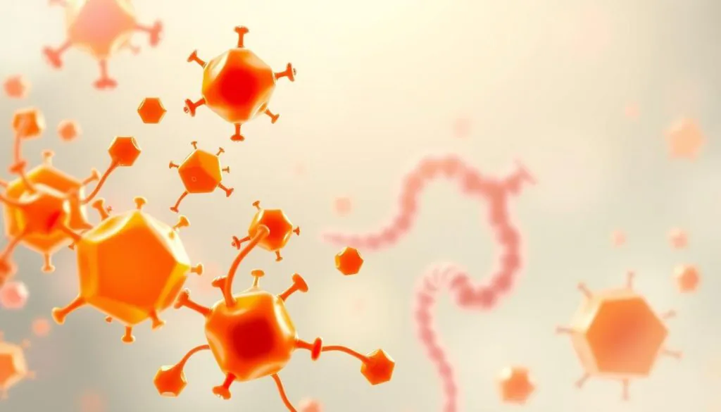 A vibrant, detailed illustration of key probiotic strains supporting canine gut health. In the foreground, various bacterial cultures are depicted as abstract geometric shapes in warm hues, pulsing with life. In the middle ground, a stylized digestive tract winds through the composition, with the probiotic strains interacting harmoniously. The background features a soothing, pastel-toned gradient, evoking a sense of balance and well-being. The lighting is soft and diffused, creating a calming, naturalistic atmosphere. The overall mood is one of scientific clarity and holistic wellness, reflecting the important role of probiotics in maintaining a healthy gut for dogs.